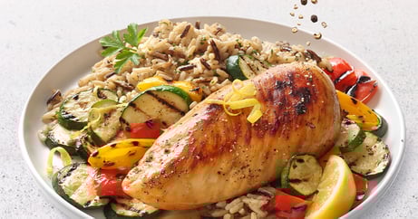 Seared-Lemon-Peppercorn-Chicken-Breast-with-Rice-Pilaf-&-Grilled-Veggies